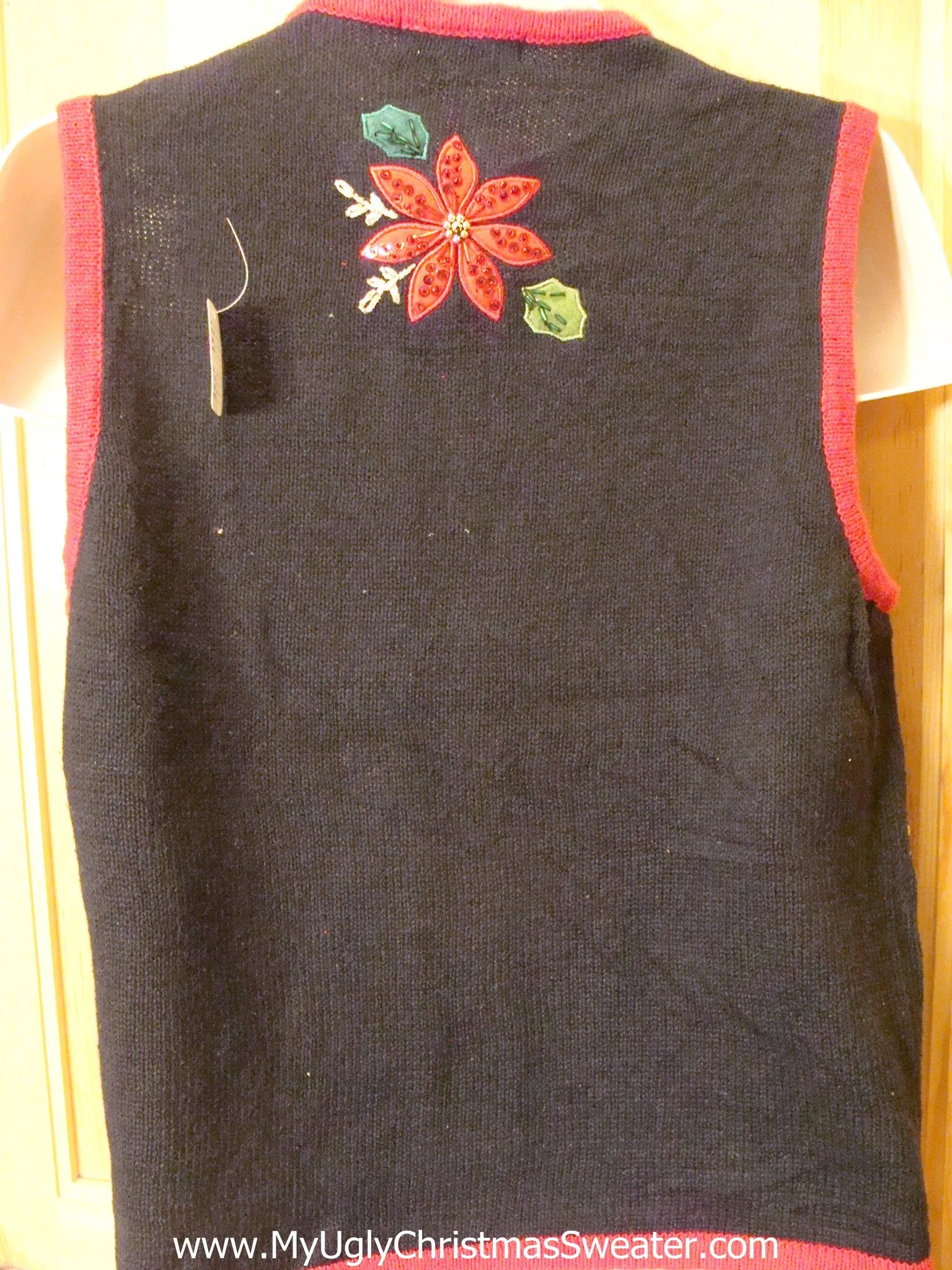 2sided Black Funny Ugly Sweater with Poinsettias and Bling