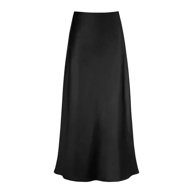 A-Line Pleated Long Skirts Summer Women 2024 Korean Skirt Streetwear Elastic Waist Solid Elegant Satin Dress платье For Ladies