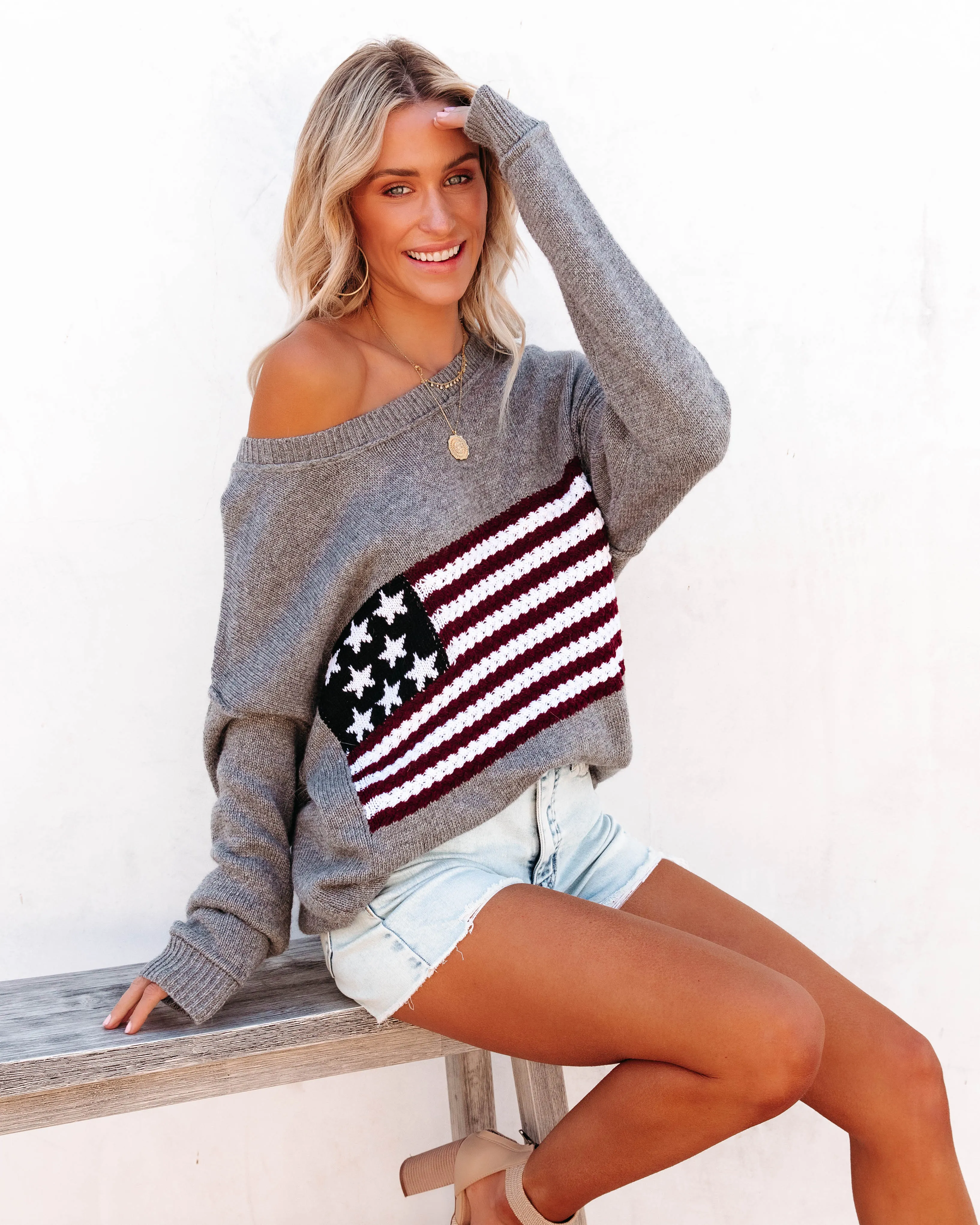 American Flag Relaxed Knit Sweater