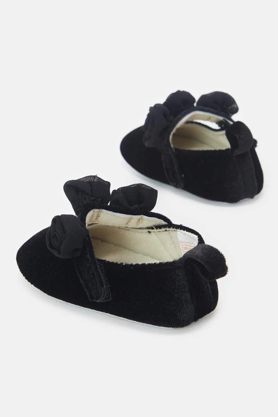 Baby Black Floral Pram Shoes