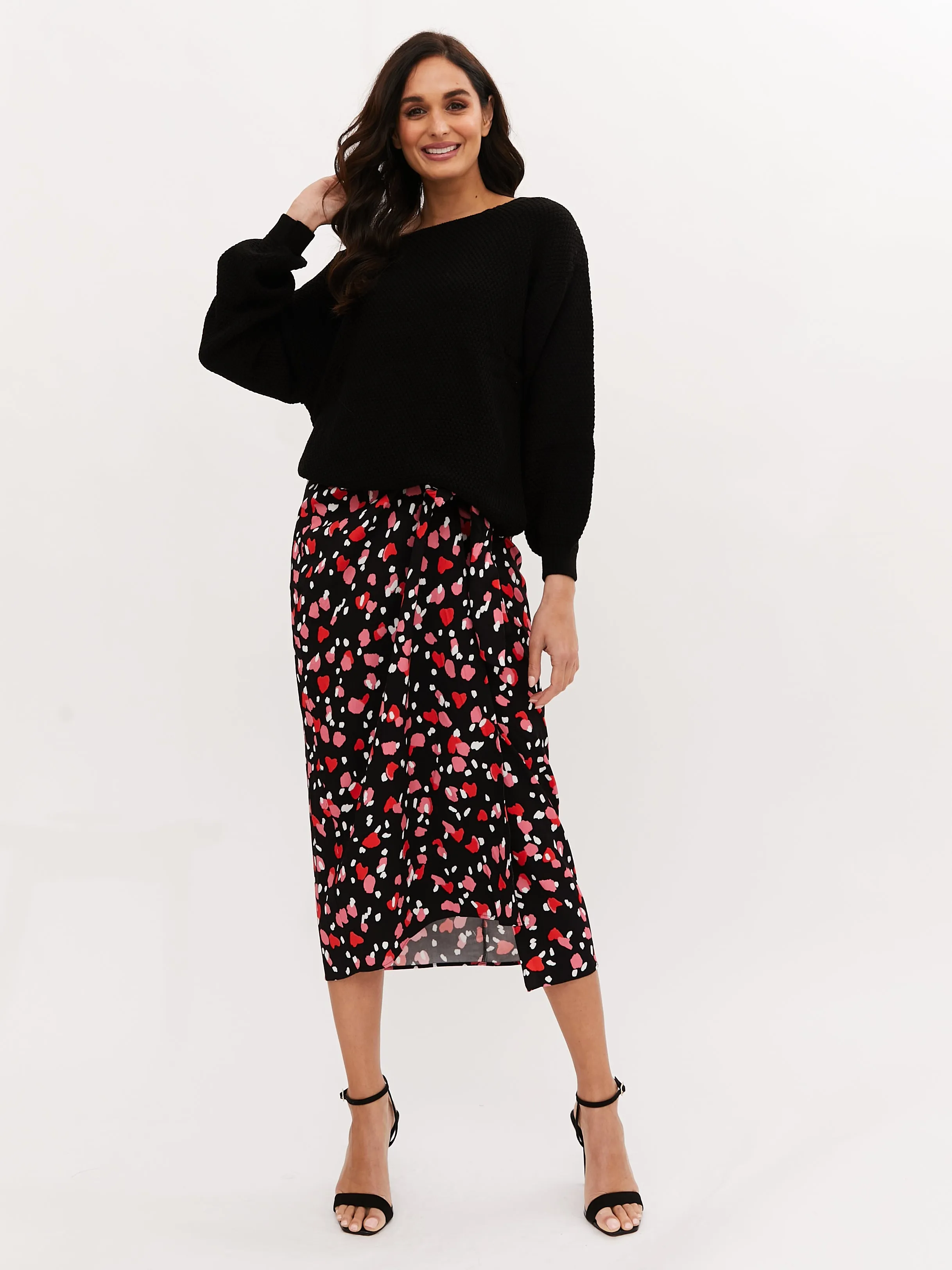 Beau Wrap Midi Skirt / Abstract Heart