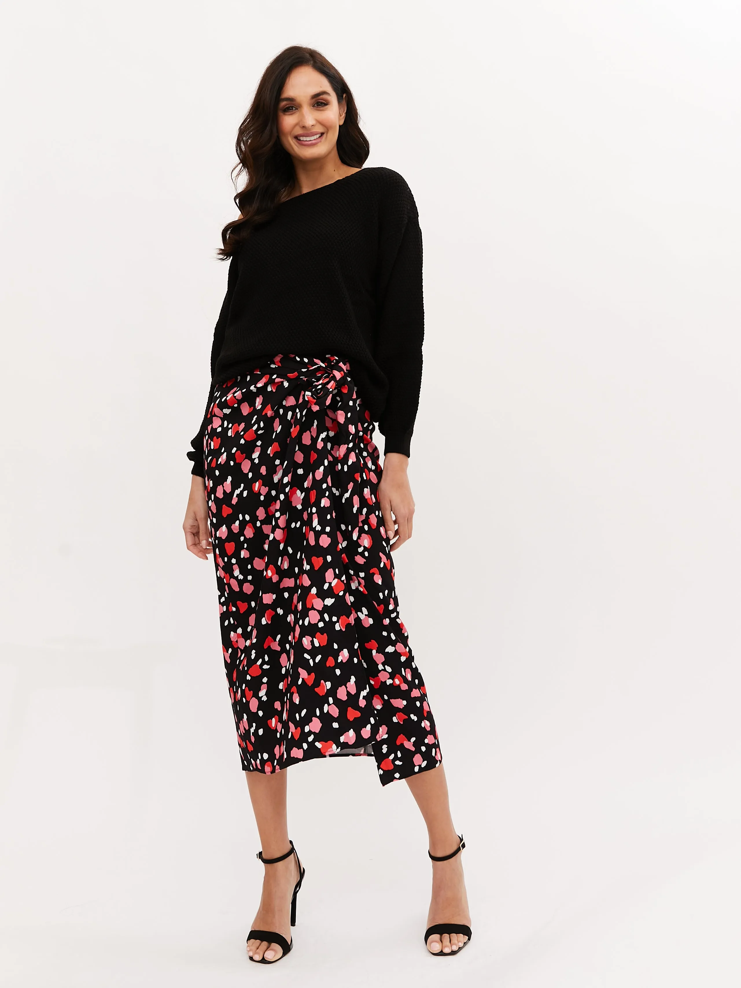 Beau Wrap Midi Skirt / Abstract Heart