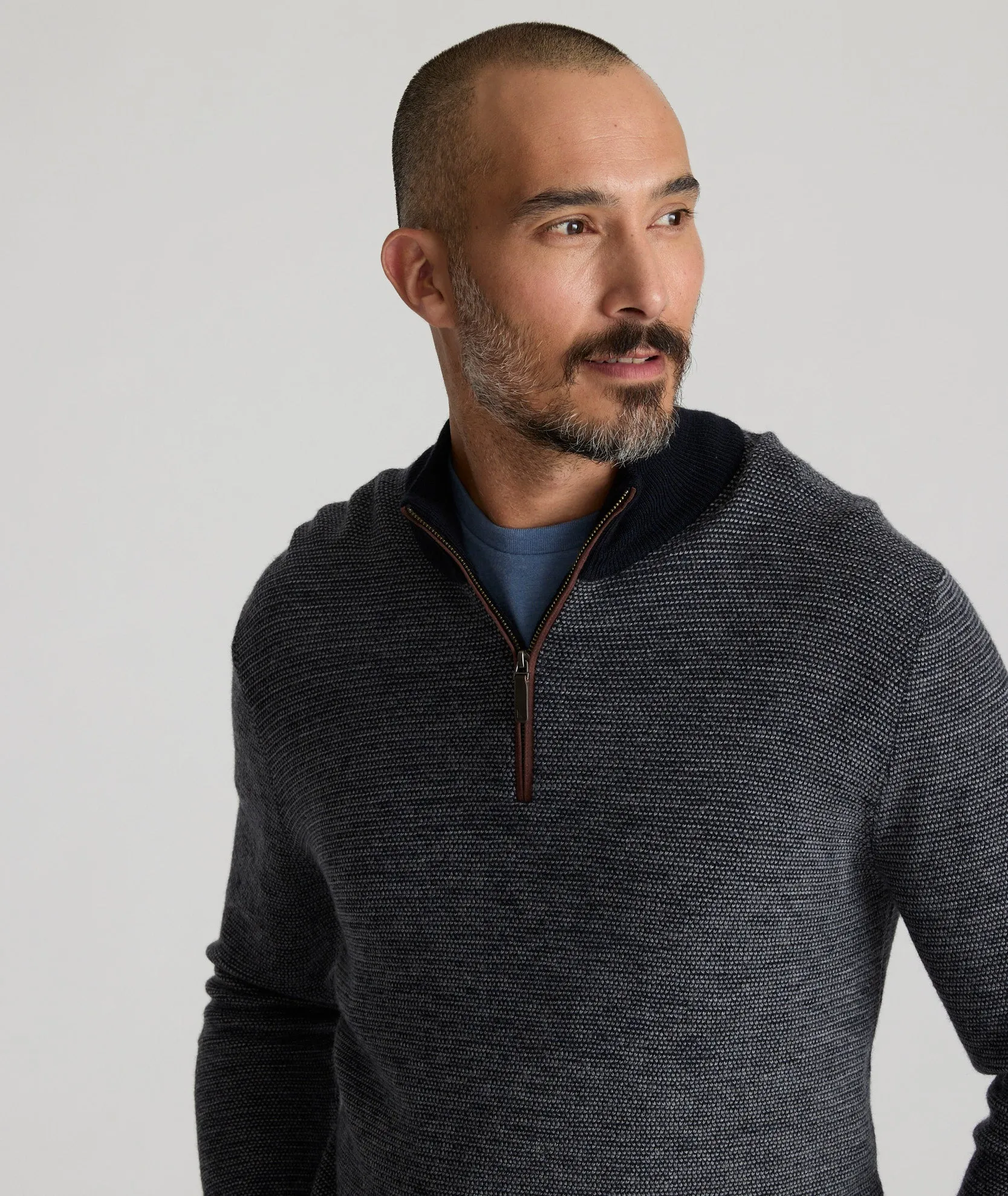 Birdseye Merino Wool Quarter-Zip Sweater