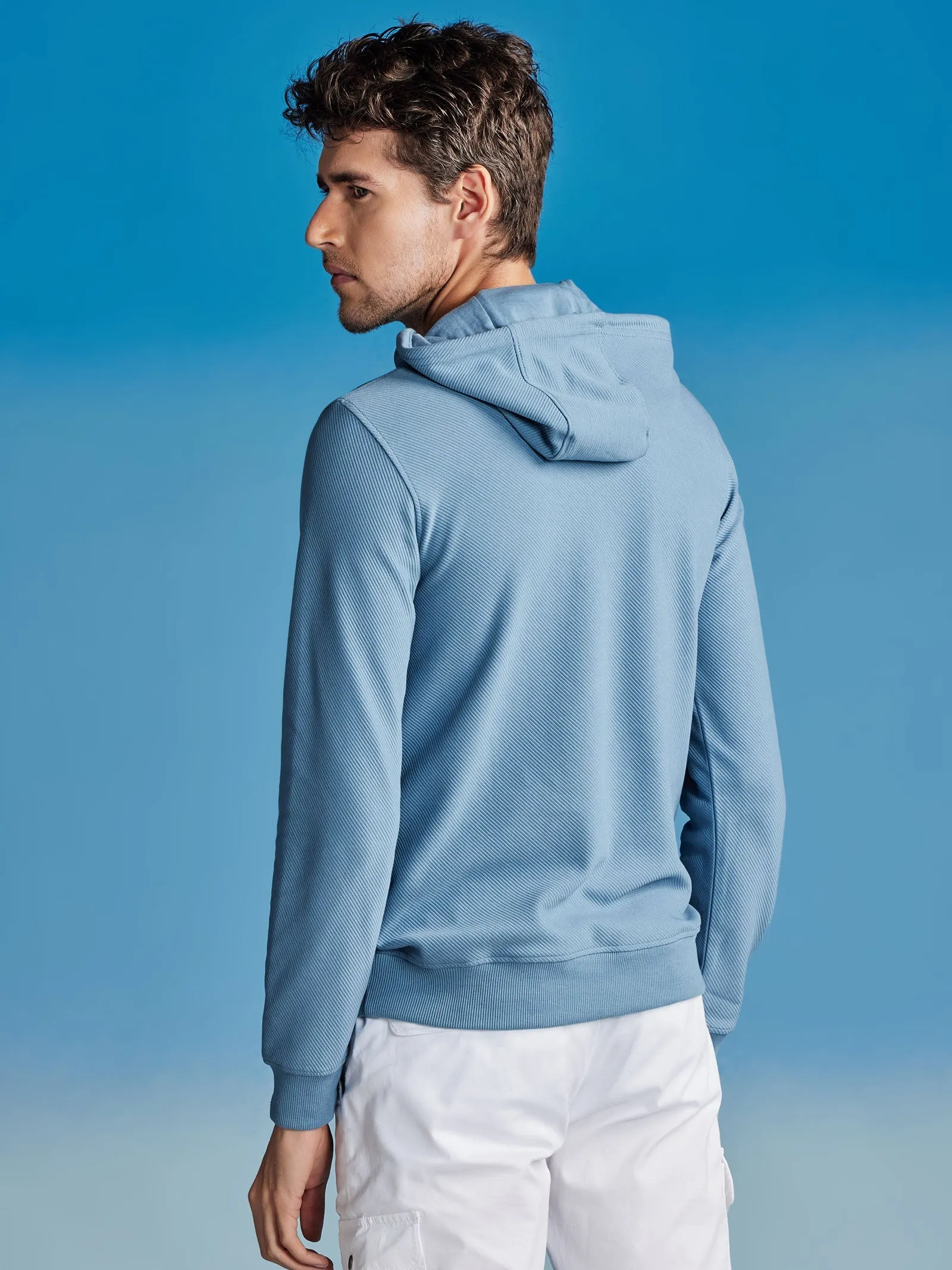 Blue Ottoman Crew Neck Hooded Sweatshirt