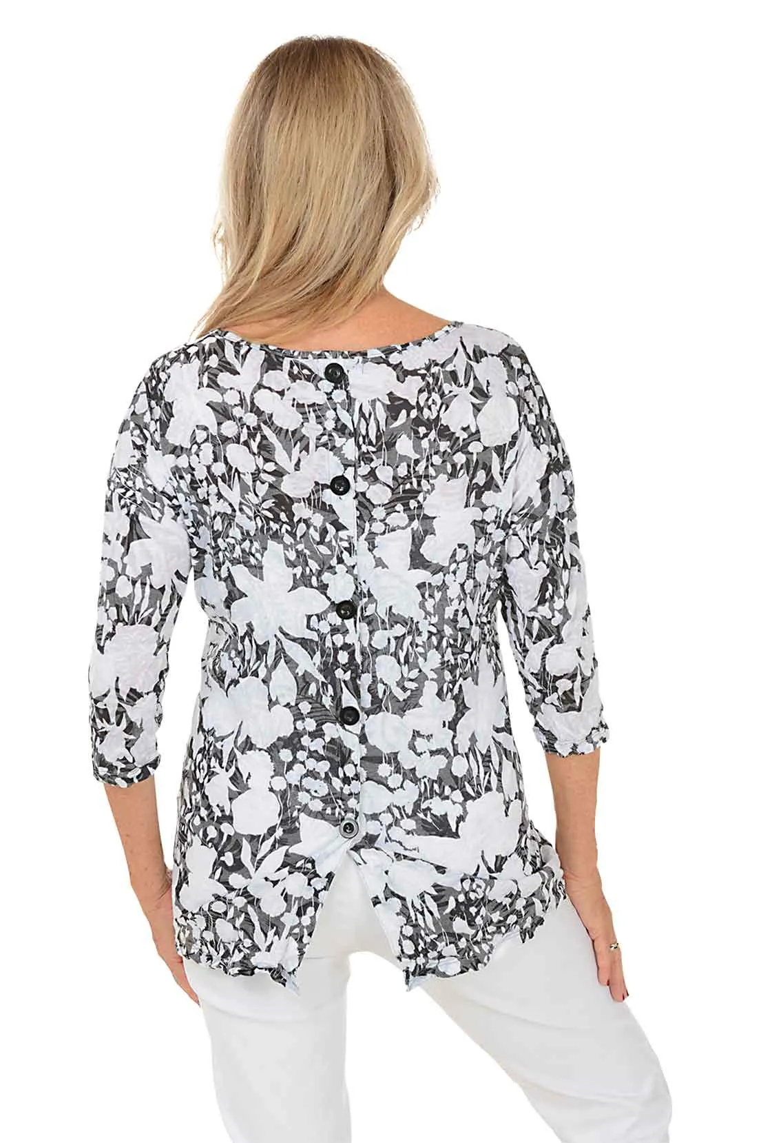 Botanical Silhouettes Button-Back Crinkle Top