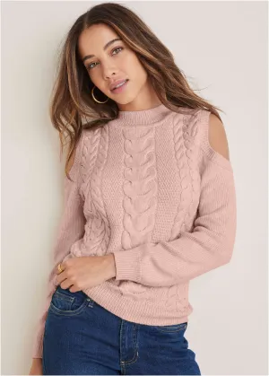 Cable Cold Shoulder Sweater - Evening Sand