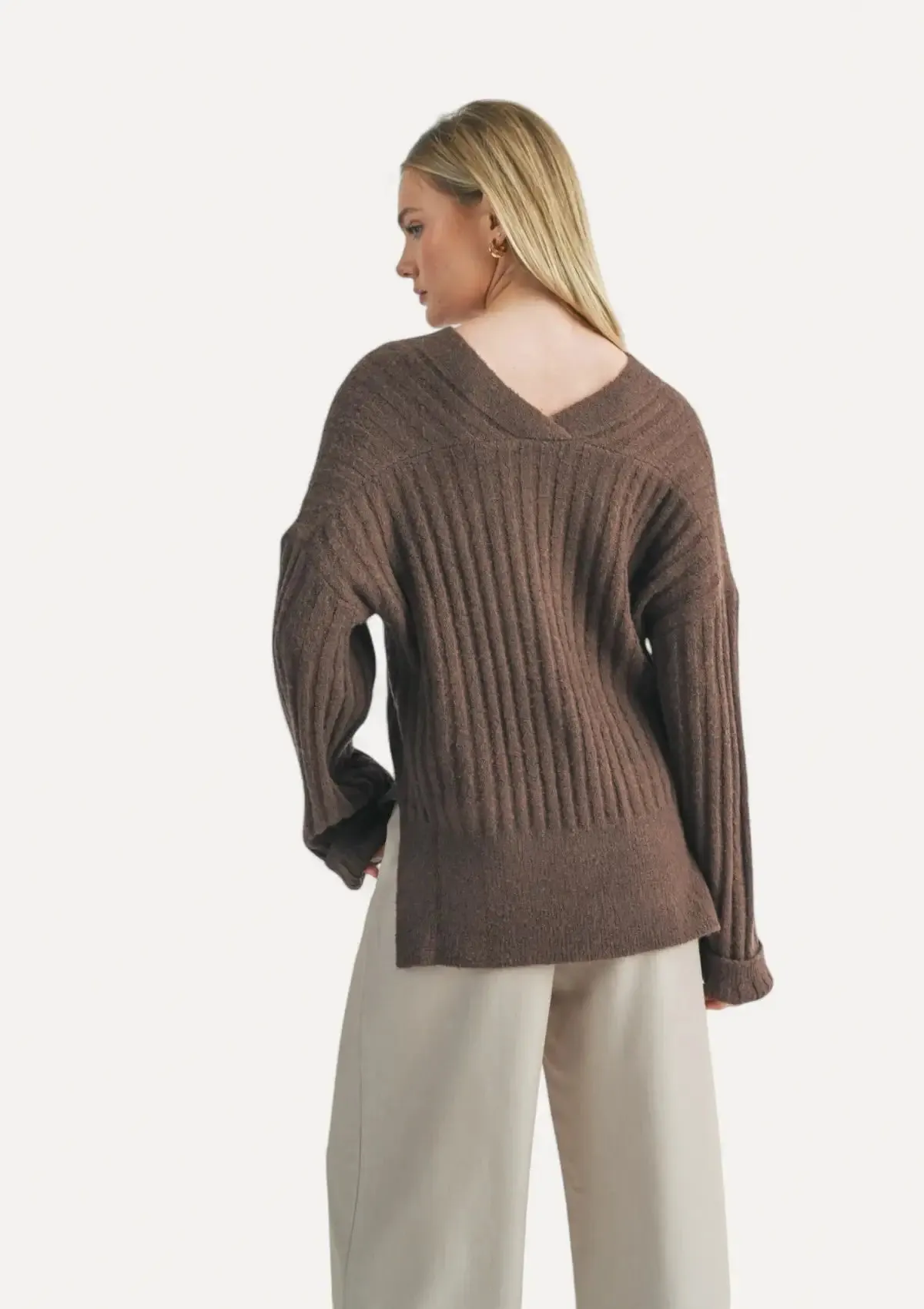 Carli V Neck Pullover - Brown