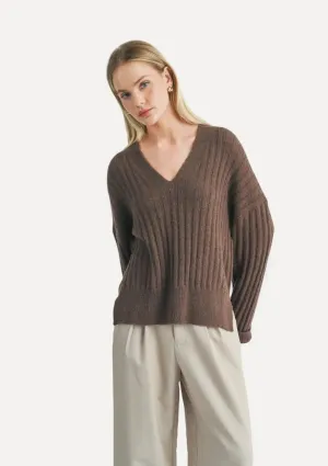 Carli V Neck Pullover - Brown