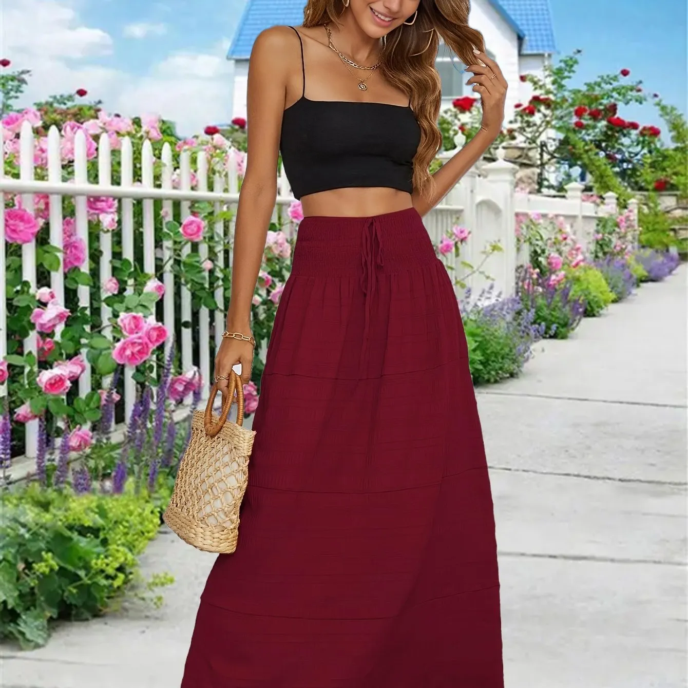 Casual Loose Simple Solid High Waist Fashion Skirts