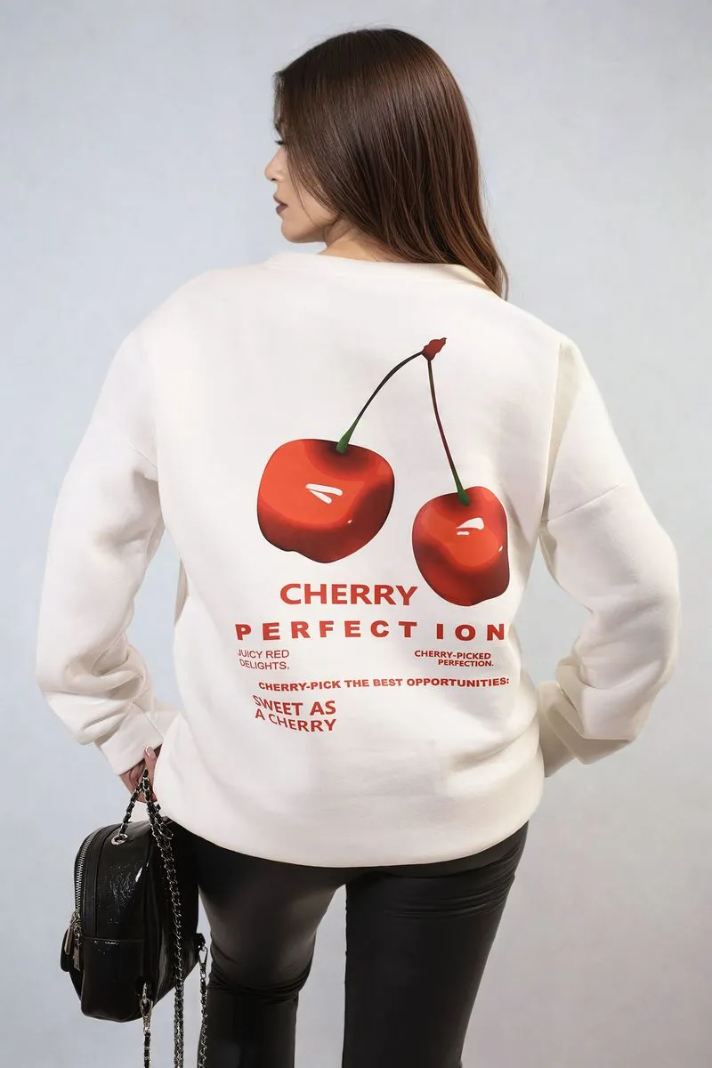 Cherry Printed Front and Back Design Oversized Knitted Jumper