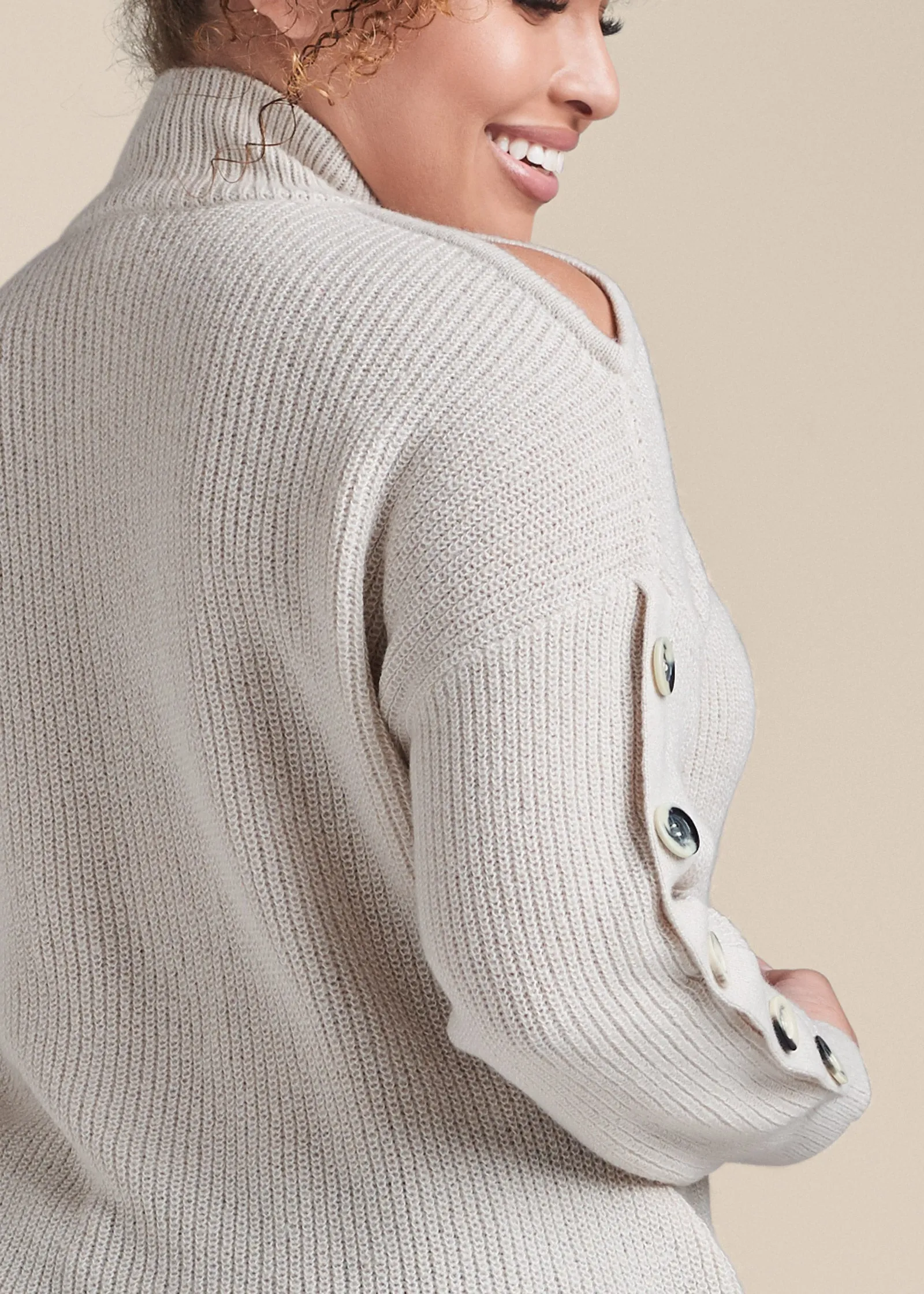 Cold-Shoulder Sweater - Cream