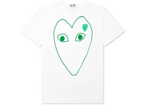 COMME DES GARÇONS GREEN OUTLINE HEART T-SHIRT WHITE