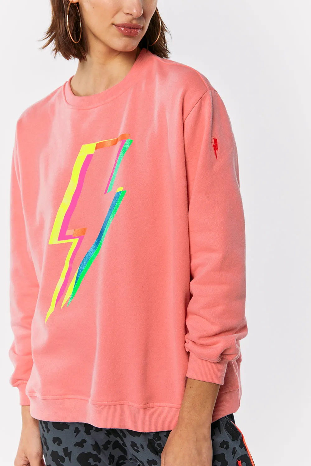 Coral with Rainbow Lightning Bolt Oversized Sweatshirt