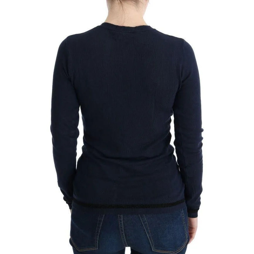 Costume National Elegant Blue V-Neck Sweater