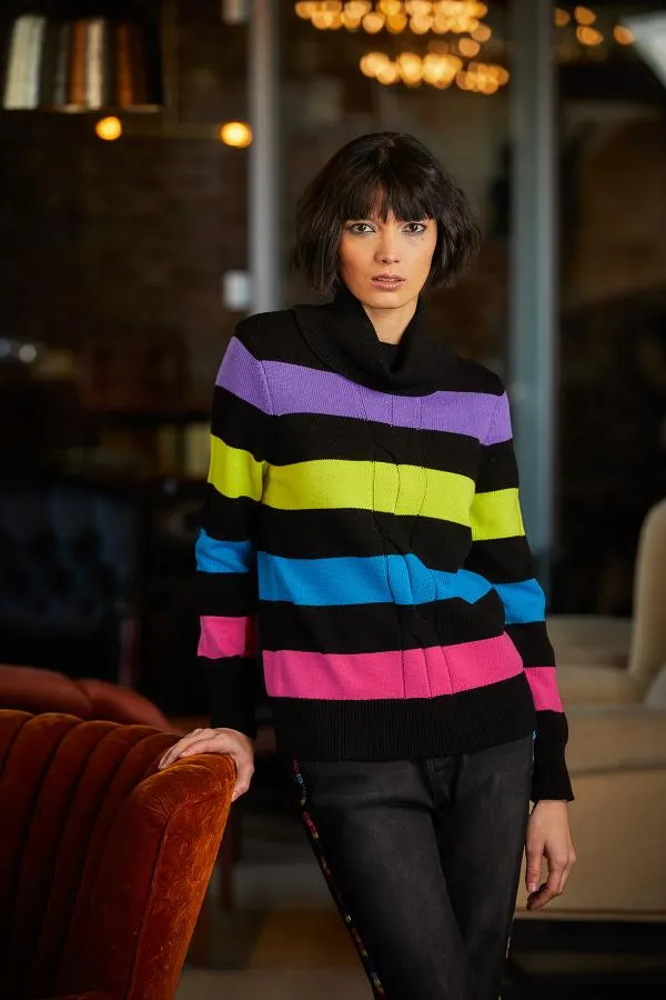 Cowl Neck Striped Sweater