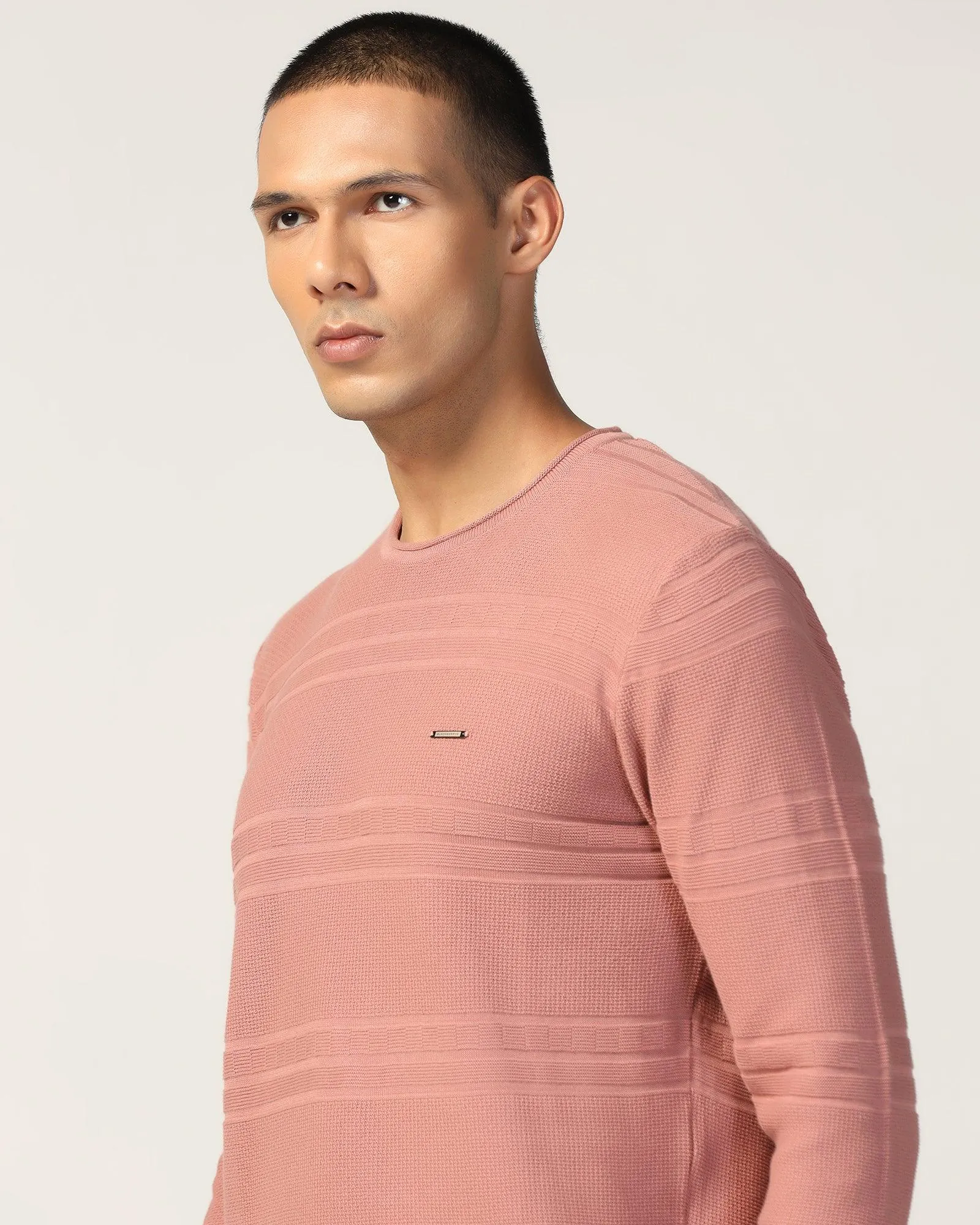 Crew Neck Pink Structure Sweater - Jacey