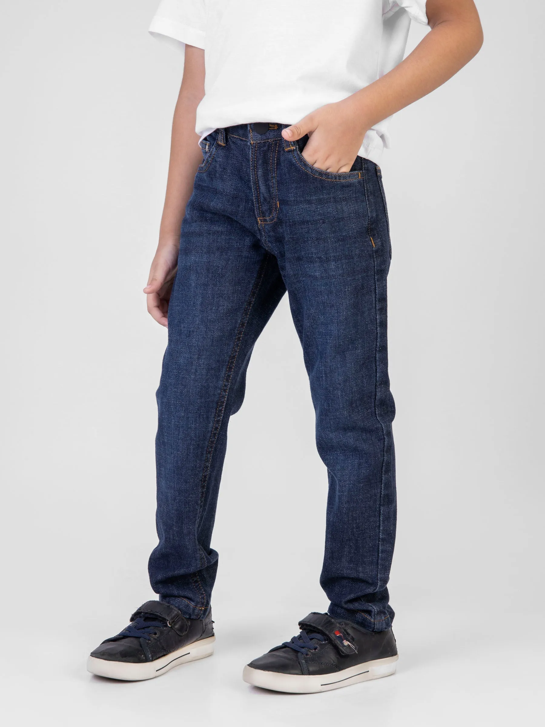 Dark Blue Casual Jeans With Whisker Wash - Junior