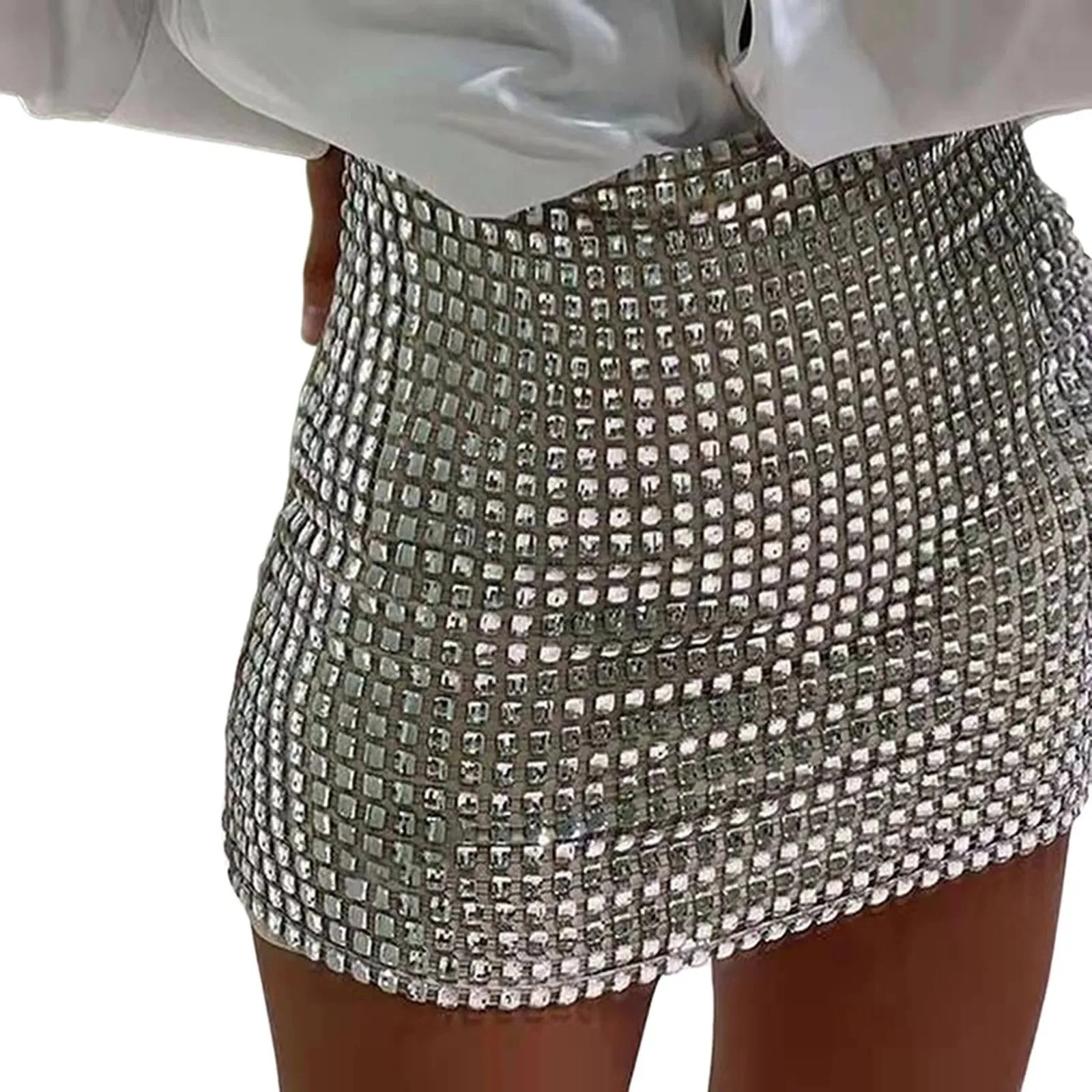 Diamond Patchwork Tight Sliver Nightclub Girls Party Fashion Skirt