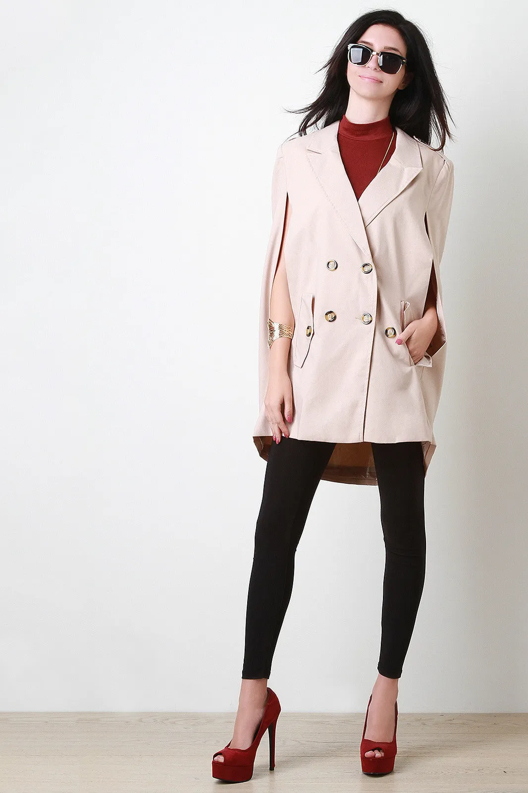 Double Button Cape Jacket