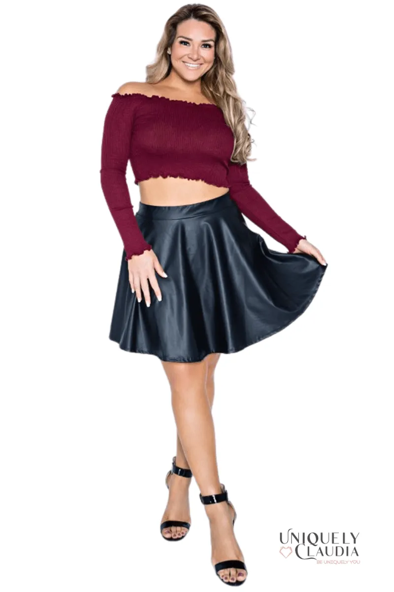 EDGY PLUS: Cassandra Faux Leather Flare Skirt