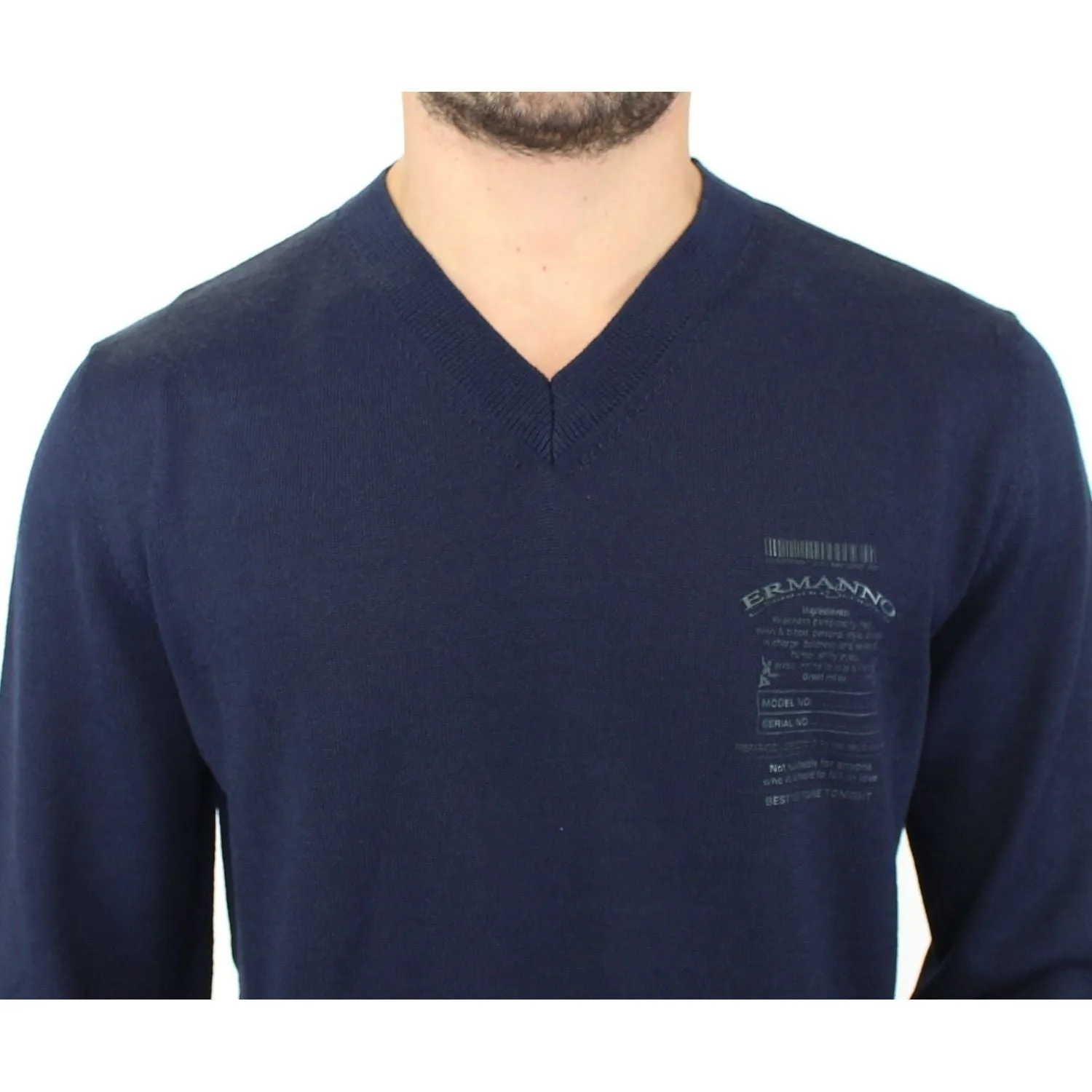 Ermanno Scervino Elegant Blue V-Neck Wool Blend Pullover