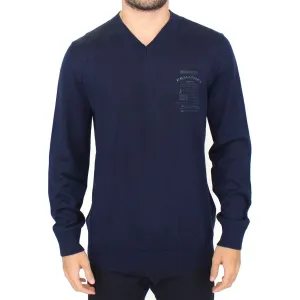 Ermanno Scervino Elegant Blue V-Neck Wool Blend Pullover