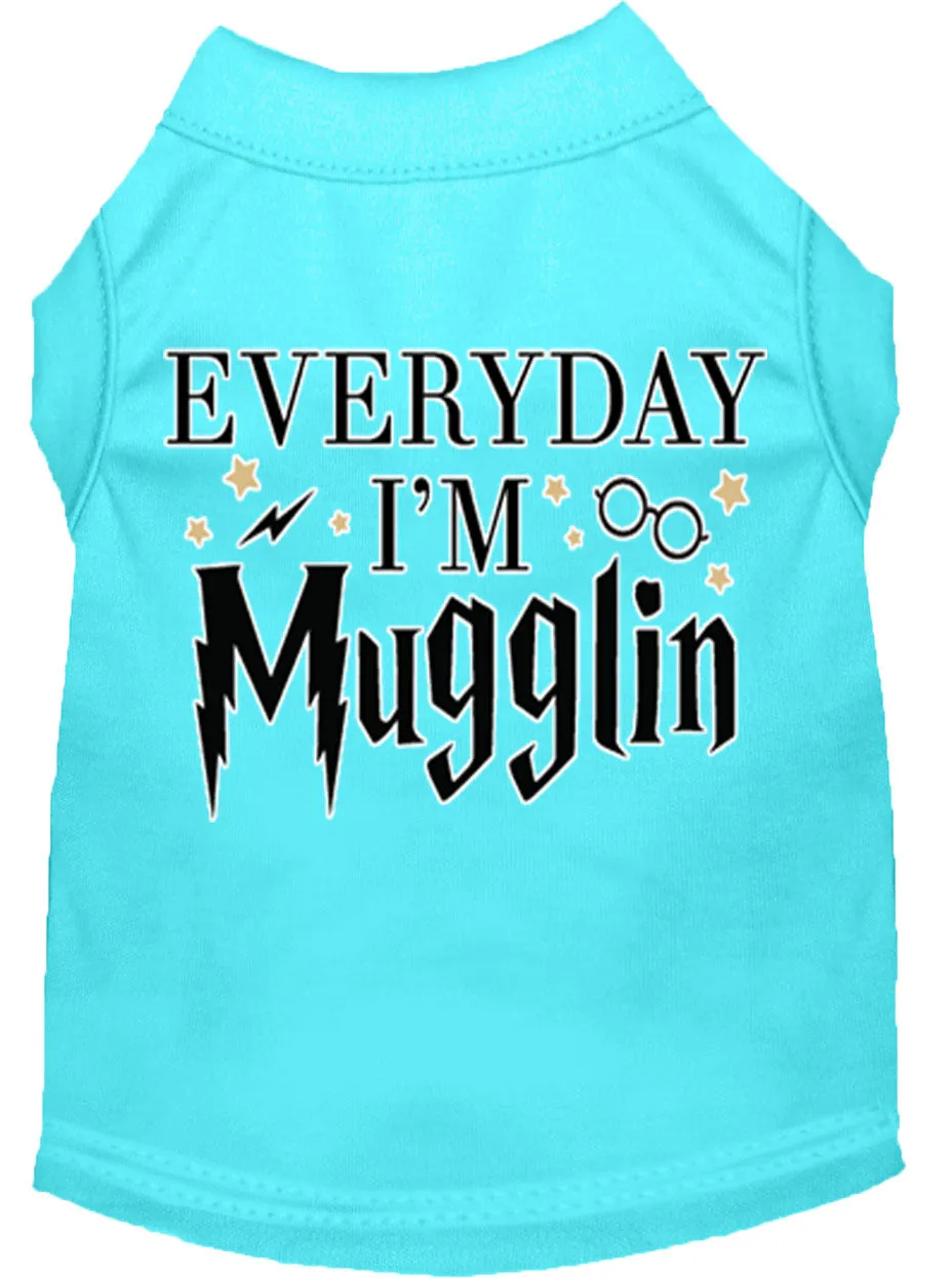 Everyday I'm Mugglin Screen Print Dog Shirt Aqua Lg