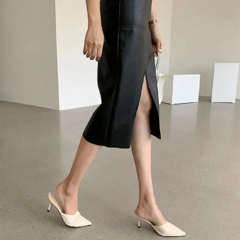 Fashion Slim Long Faux Leather Hip Skirt