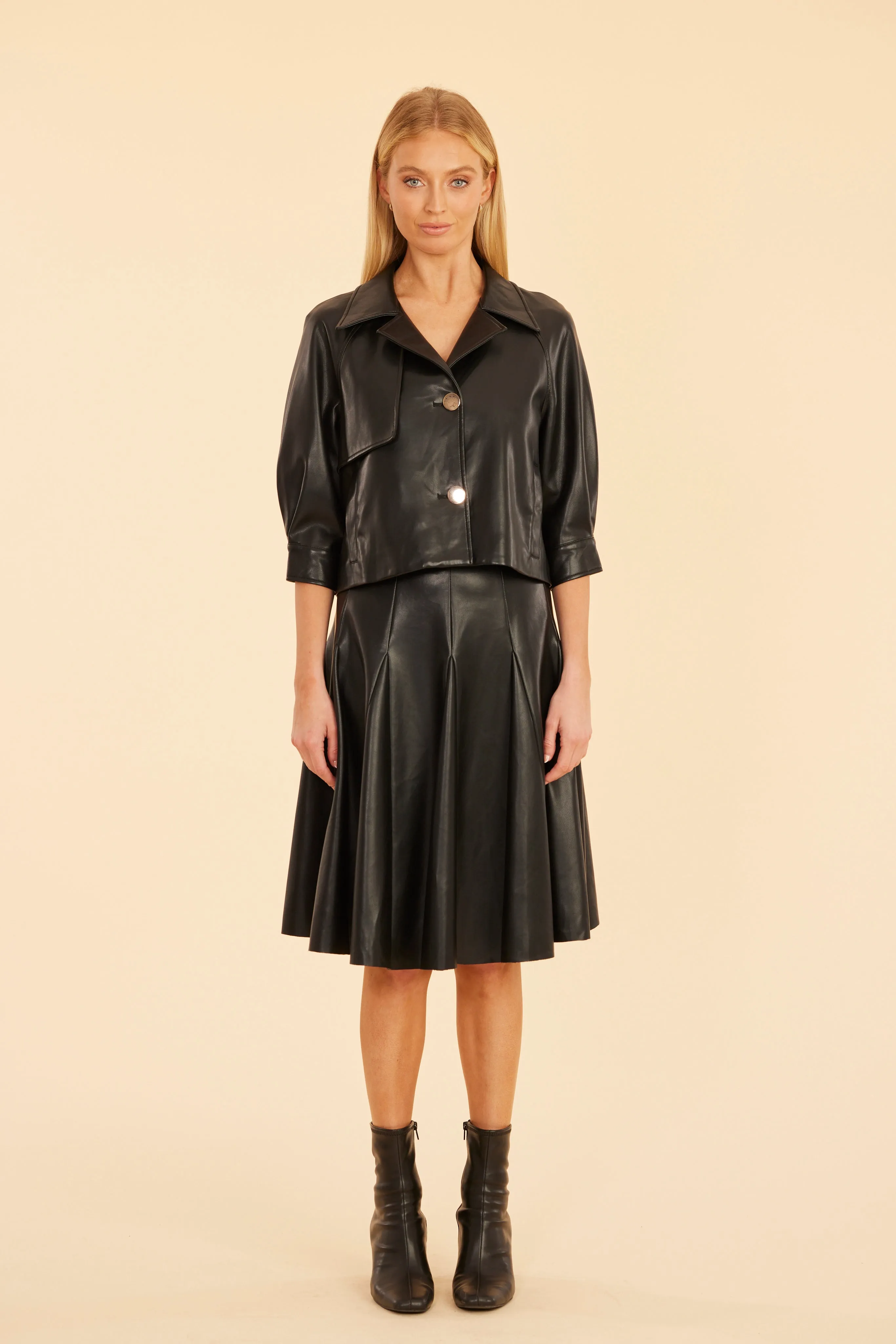 Faux Leather Paneled Skate Skirt