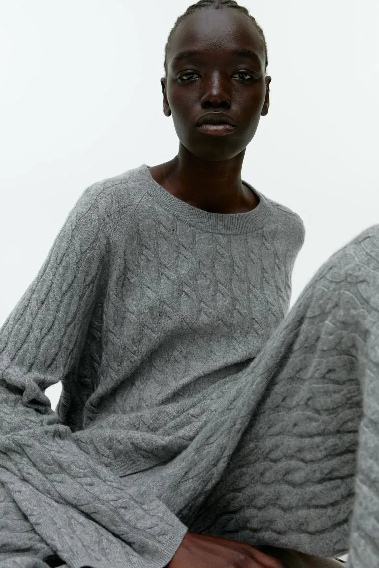 H&M Oversized Cable Knit Sweater, Gray