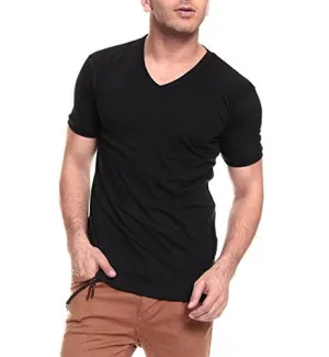 Izinic Men's V-Neck Half Sleeve Cotton T-Shirt [Black_X-Large]