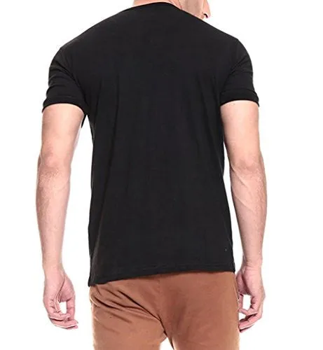 Izinic Men's V-Neck Half Sleeve Cotton T-Shirt [Black_X-Large]