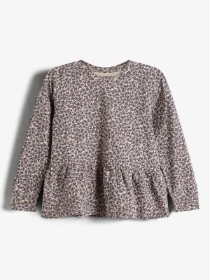 Jersey Peplum Blouse w. Ditsy Print - Kids - Dusty Purple