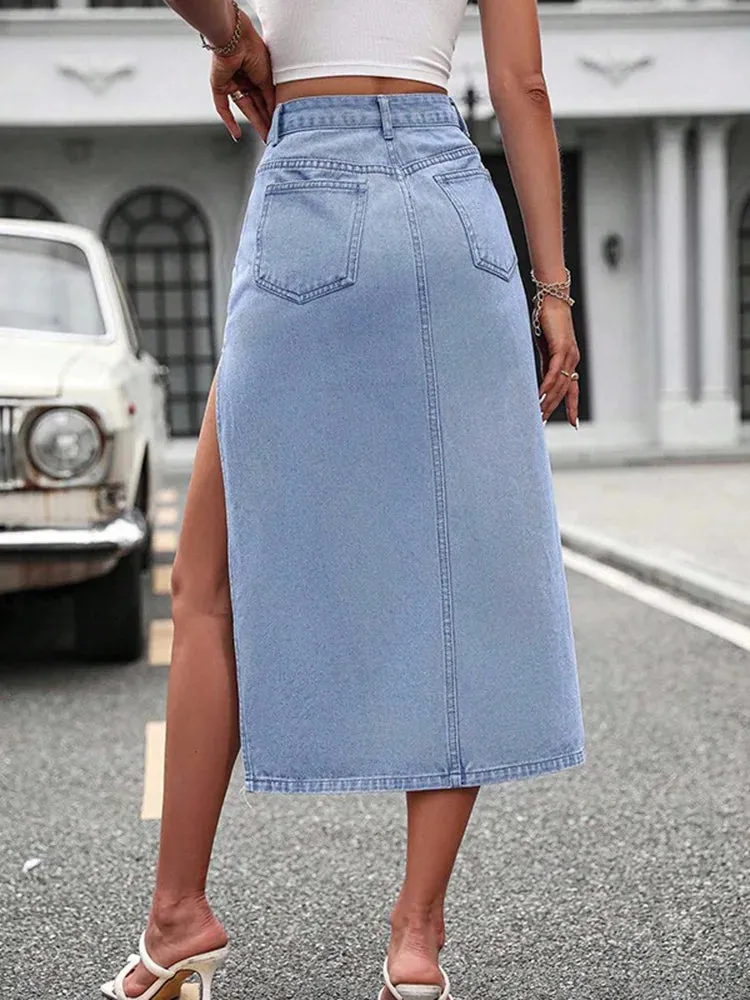 Long Denim Fashion Summer Sexy Streetwear High Waist Split High Skirt