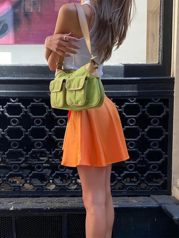 Loose Orange Fashion Folds Casual Summer Bandage Streetwear Lace Skirt