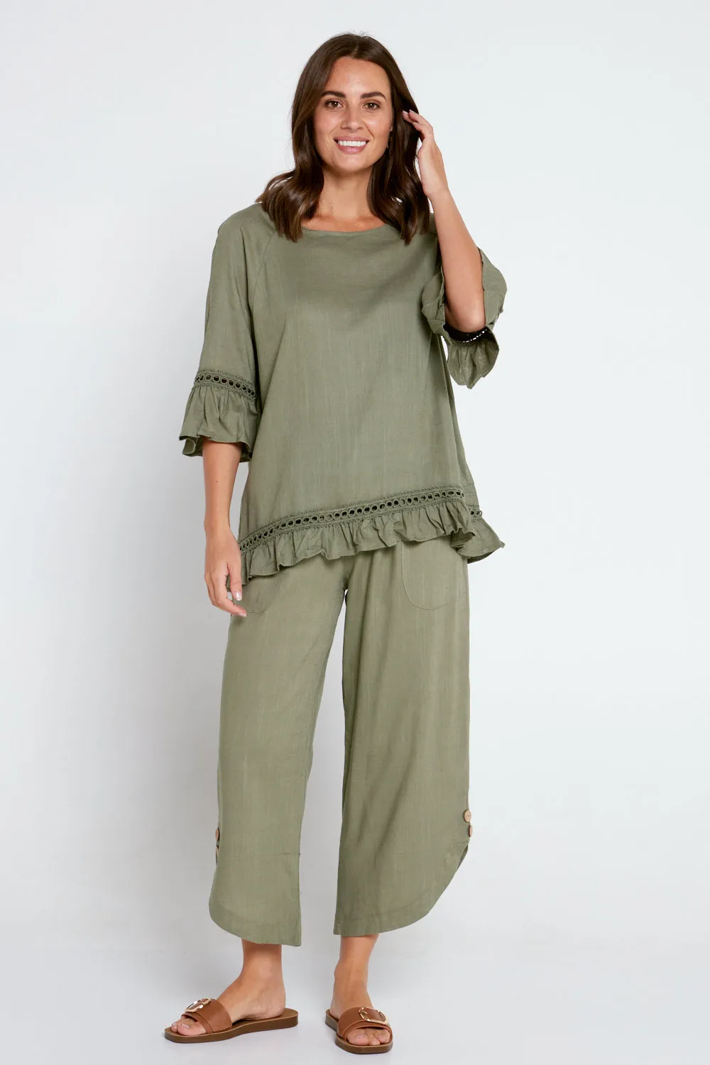 Lorelei Linen Top - Khaki