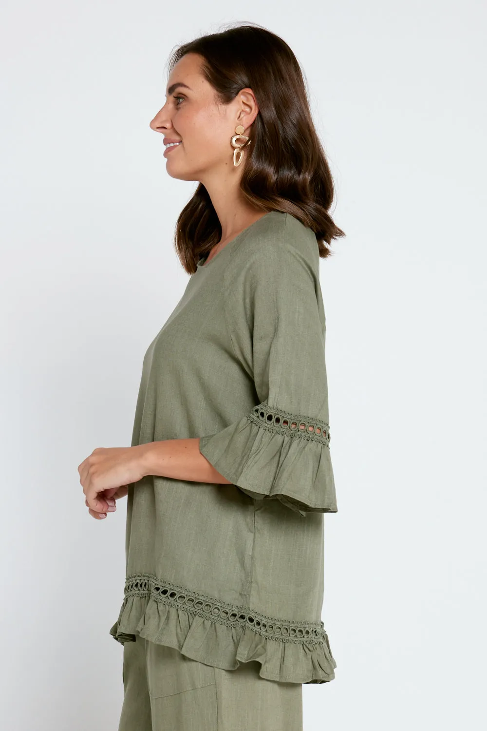 Lorelei Linen Top - Khaki