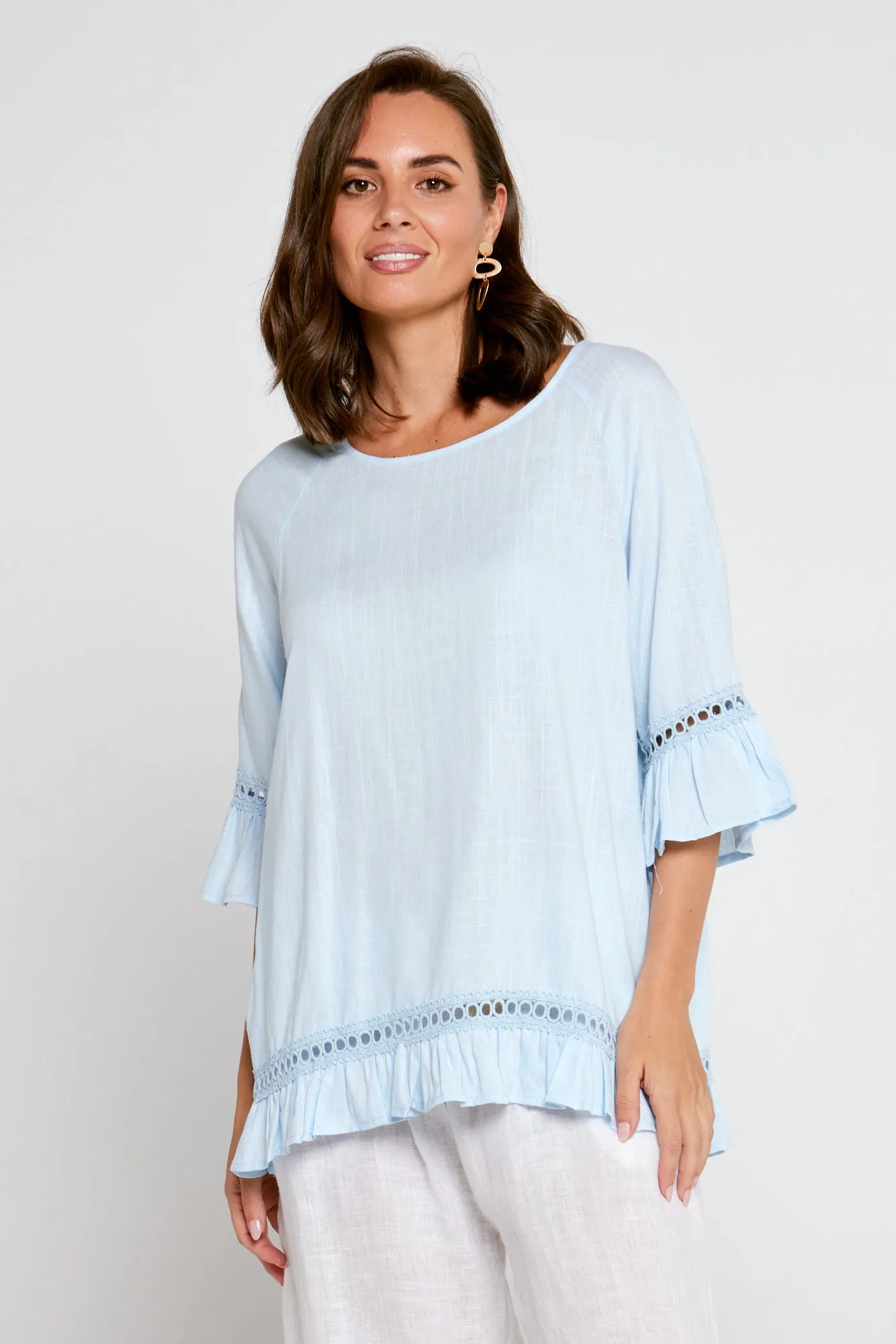 Lorelei Linen Top - Sky Blue