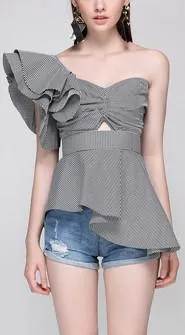 'MarÌ_a De M̬dici' Asymmetrical Peplum Gingham Top