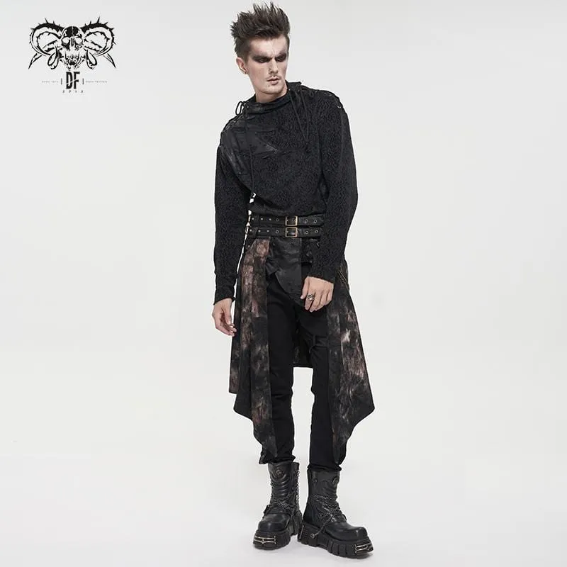 Men's Gothic Tie-dyed Faux Leather Splice Kilt with Belts