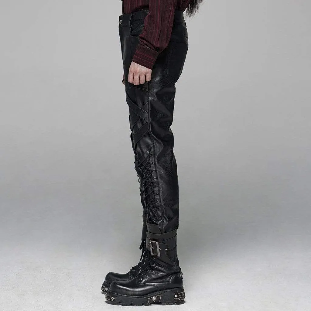 Men's Punk Lacing Faux Leather Pants