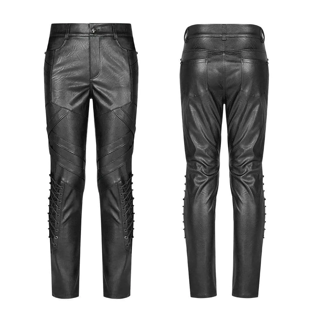 Men's Punk Lacing Faux Leather Pants