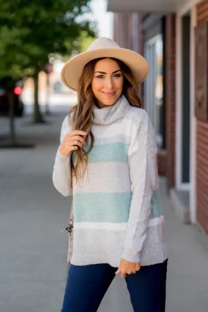 Muted Stripes Cowl Neck Sweater