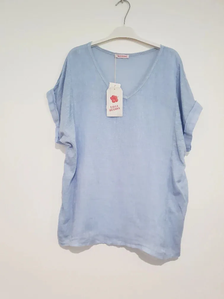 No Band TShirt Italian Linen - Ciel - OS