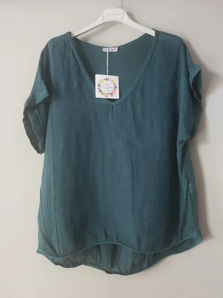 No Band TShirt Italian Linen - Teal - OS