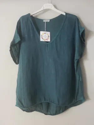 No Band TShirt Italian Linen - Teal - OS