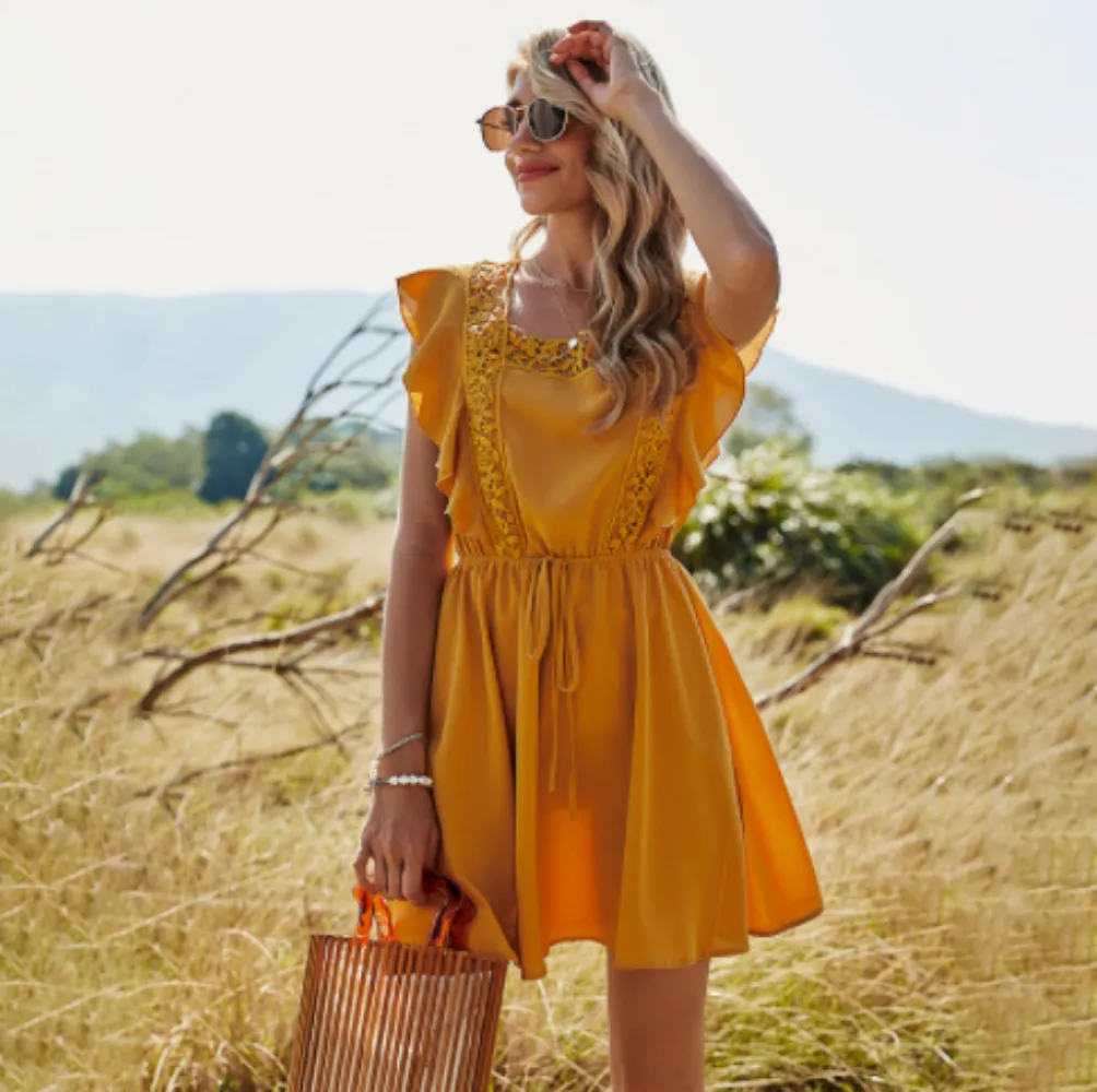 Orange Mini Dress with Ruffle Sleeves