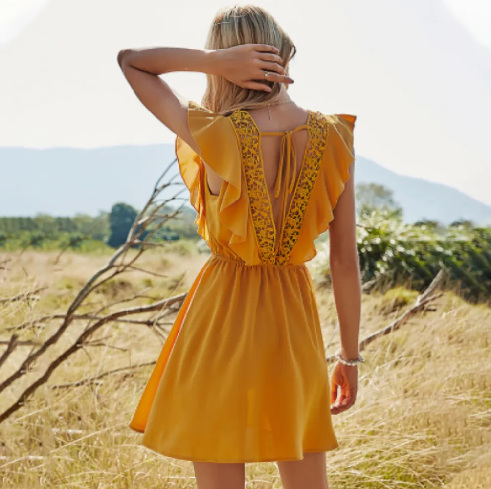 Orange Mini Dress with Ruffle Sleeves