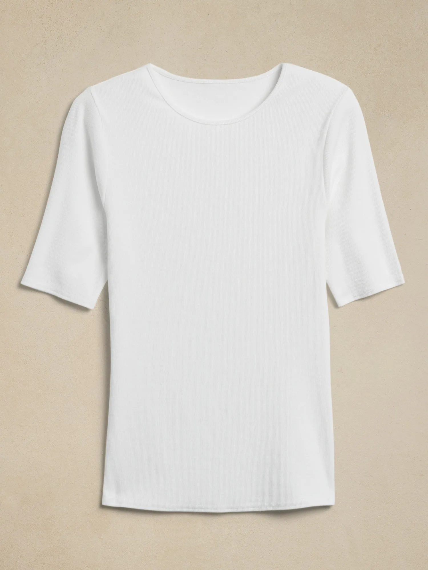 Ribbed Elbow-Sleeve T-Shirt