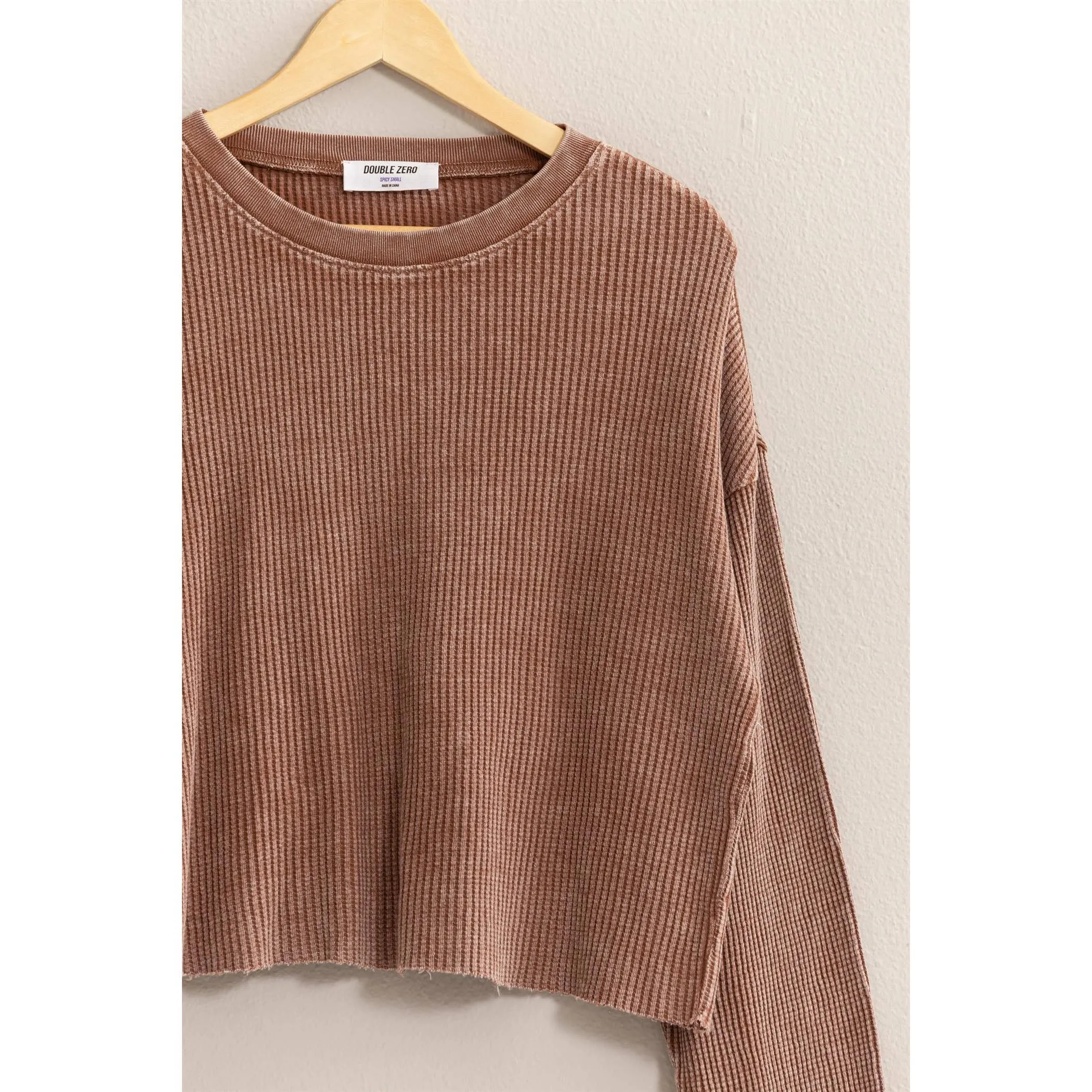 RIBBED LONG SLEEVE CROP SWEATER